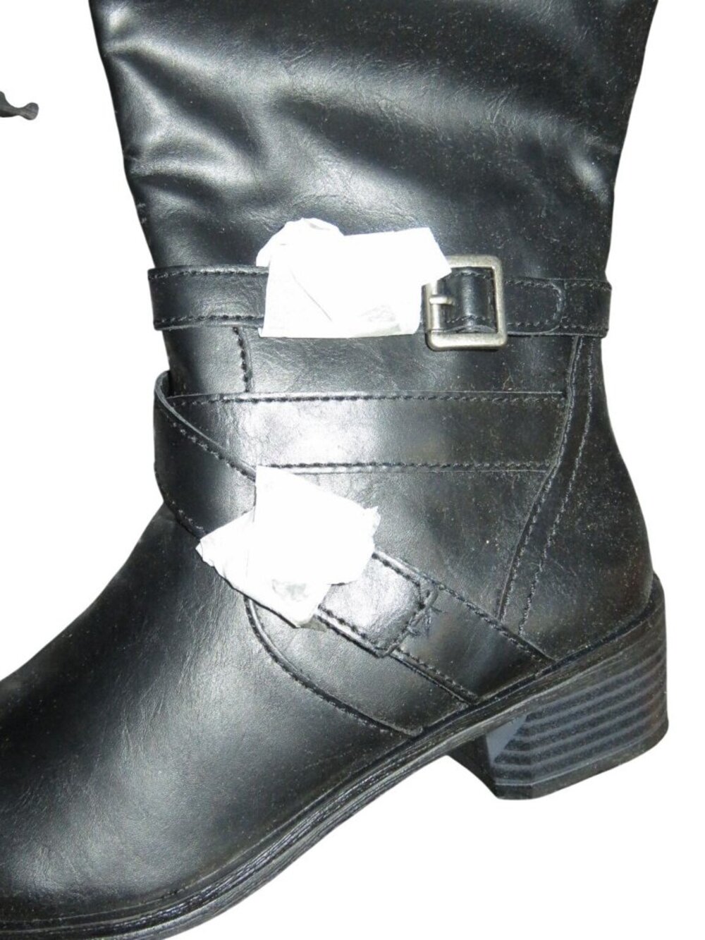 Arizona Jeans Dakota Black Leather Buckle Embellished Riding Boots Memory Foam - Picture 3 of 7